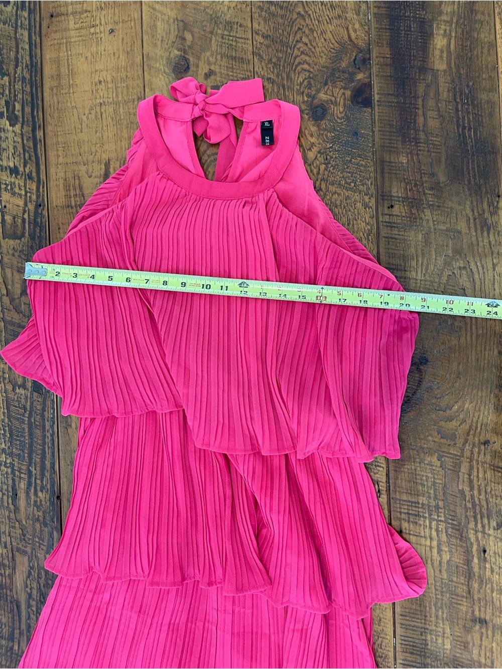 Zesica Bright Pink Pleated Tiered Halter Dress XL - Picture 4 of 6